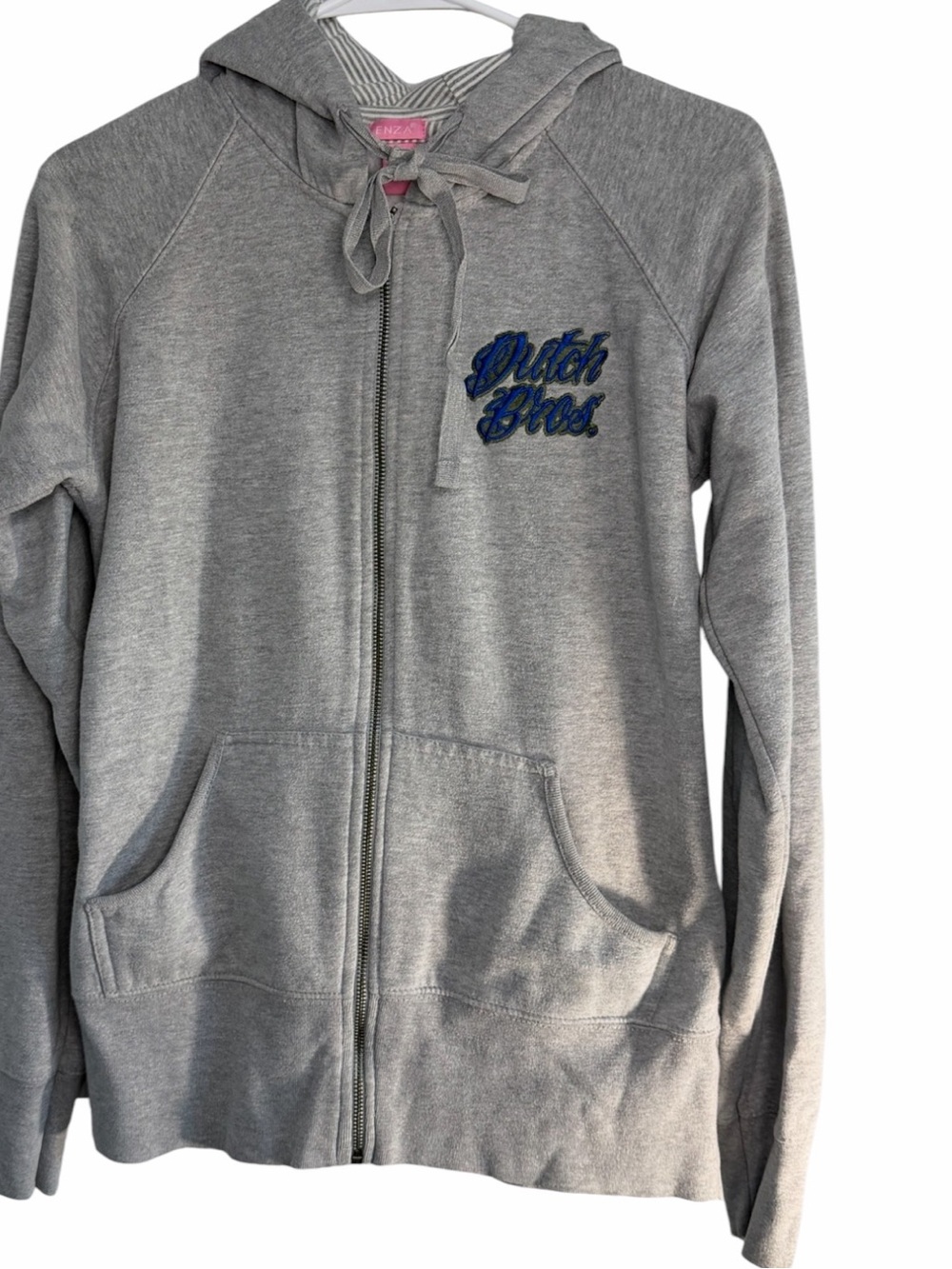 Dutch Bros MEDIUM Gray w/Blue Zip Up Hoodie “Make Coffee Not War” RARE DB 1992